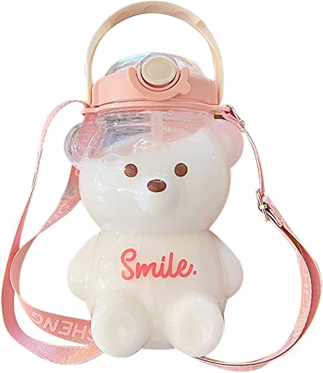 Teddy Bear Water Bottles With Straw