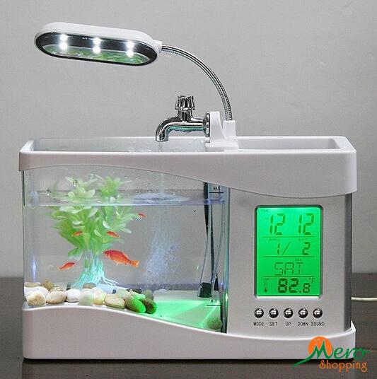 Aquarium USB Desktop Mini Aquarium With LED Clock Calendar 