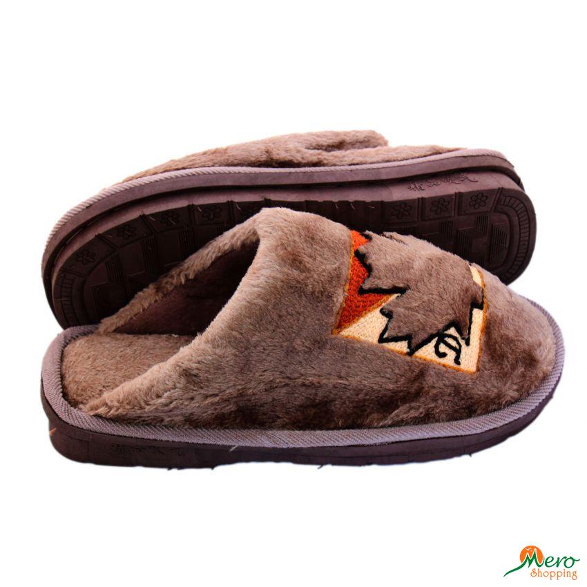 Brown Leaf Design Fur Slipper (Design No. 35) 