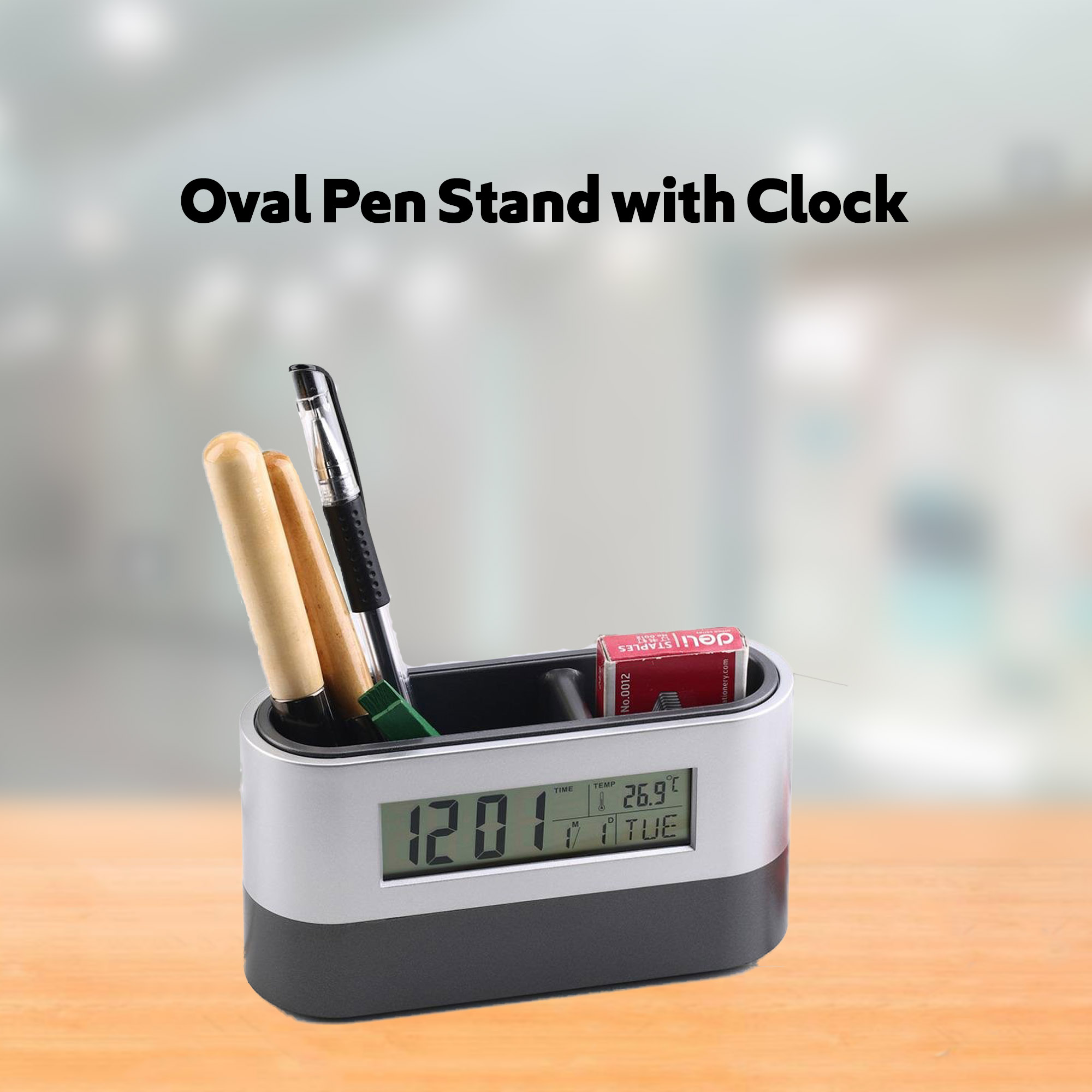 Oval Pen Stand with Clock