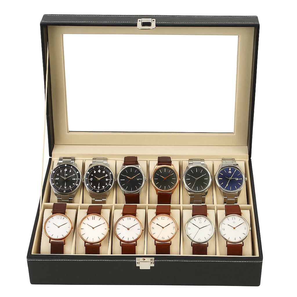 PU Leather Watch Box – 12 Slot Organizer for Men & Women 