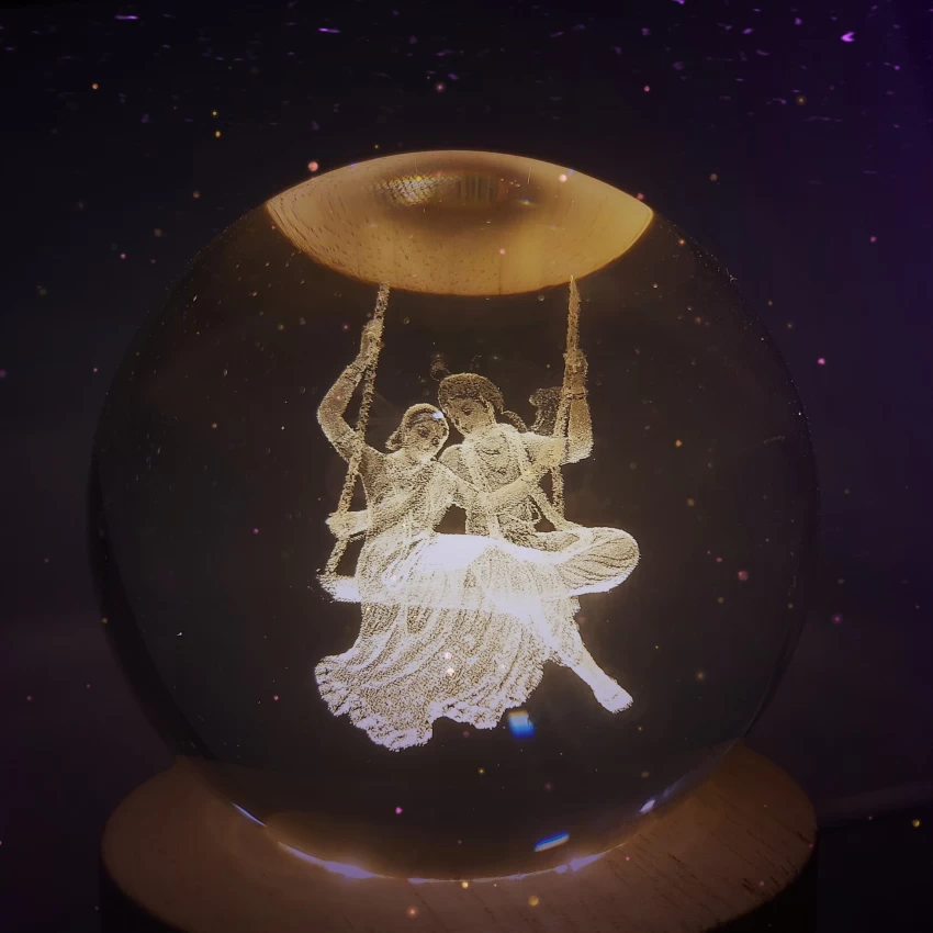 Crystal Ball Lamp - Radha Krishna With Swing 