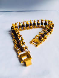 Natural Rudraksha Beads Gold Plated Brass Bracelet 