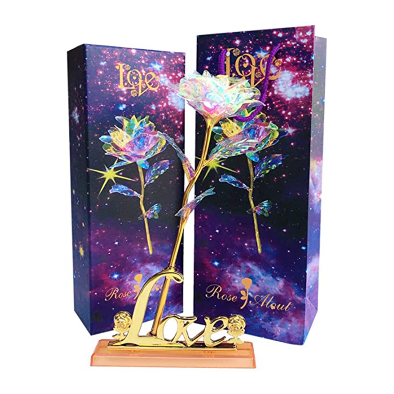 Artificial Plastic Rose Flower with Love Shaped Stand Unique Gifts Valentine's Day