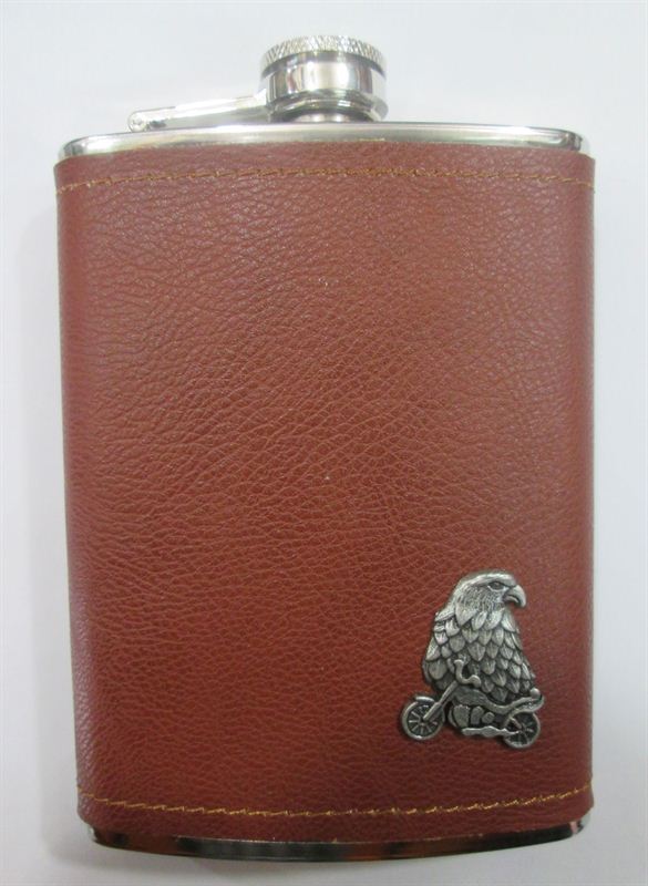 Brown Hip Flask Full Leather (8 Oz) 