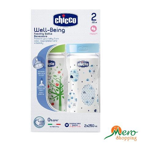 Chicco Blue/Green Well Being Biapack Feeding Bottle 150 ml 