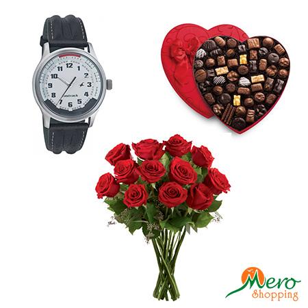 Combo gift for him Fastrack 3001SL01 Chocolate and Rose 