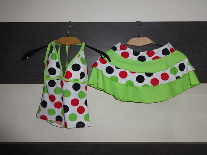 Ladies Swimming Costume Green Color With Polka Dot Design 