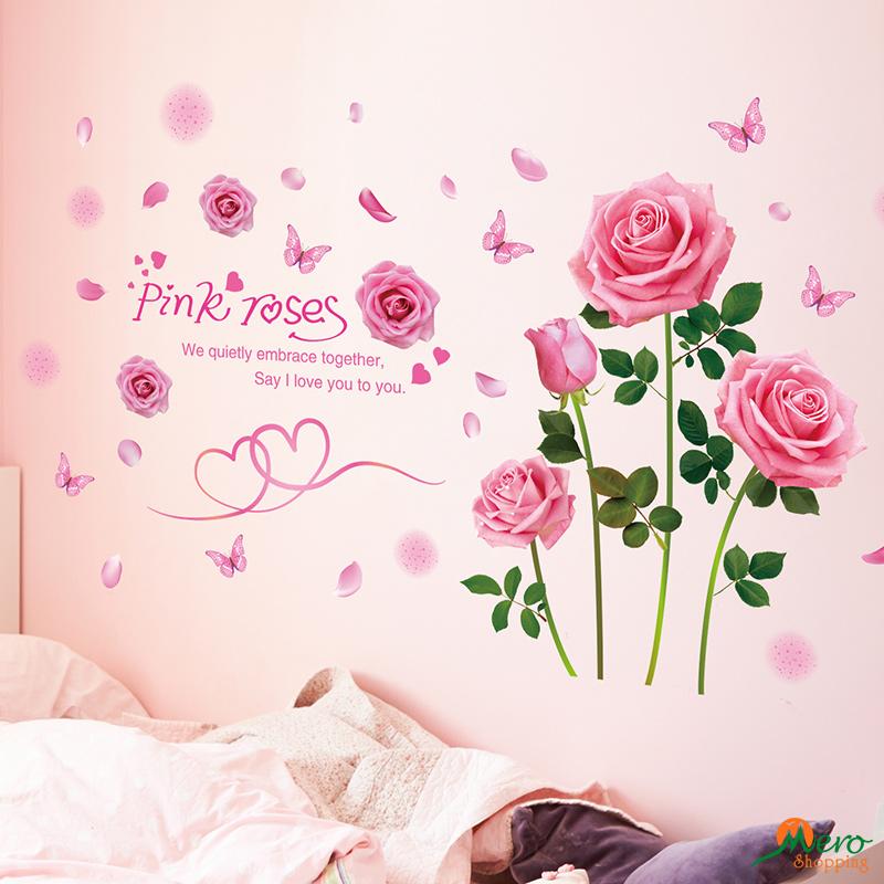 Pink Rose Flowers Wall Stickers 